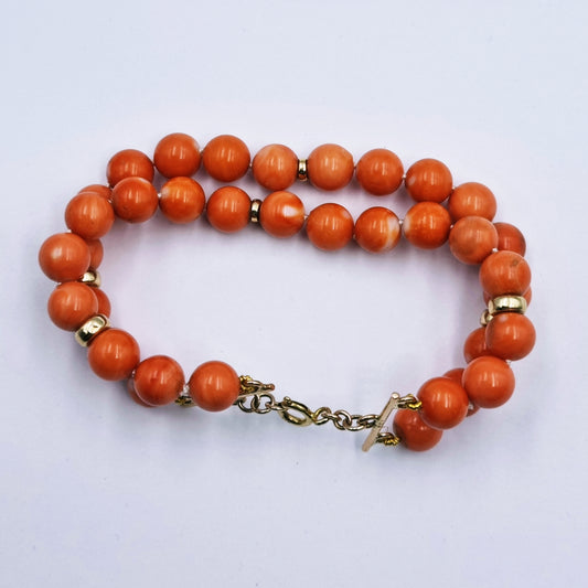 Double Strand Coral Bead Bracelet – 9ct Yellow Gold