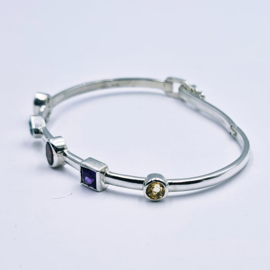 Sterling Silver Multi-Gemstone Bangle