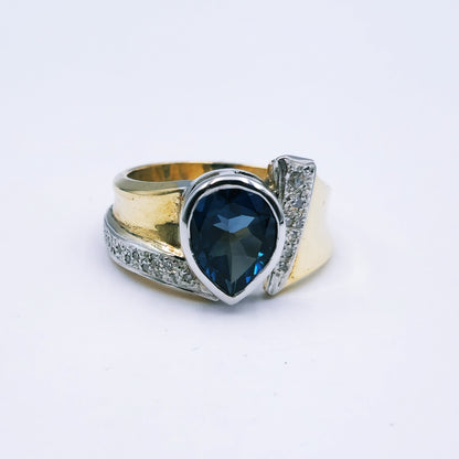 London Blue Topaz & Diamond Ring – 9ct Yellow & White Gold