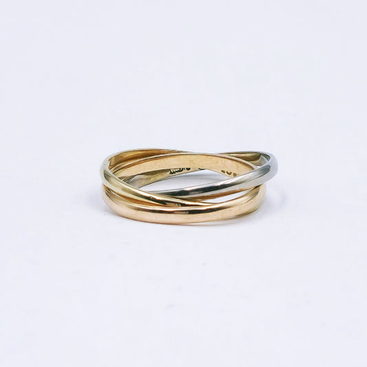 Three-Tone Russian Wedding Band – 9ct Yellow, White & Rose Gold