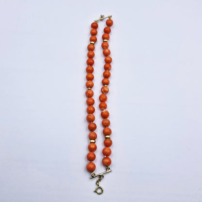 Double Strand Coral Bead Bracelet – 9ct Yellow Gold