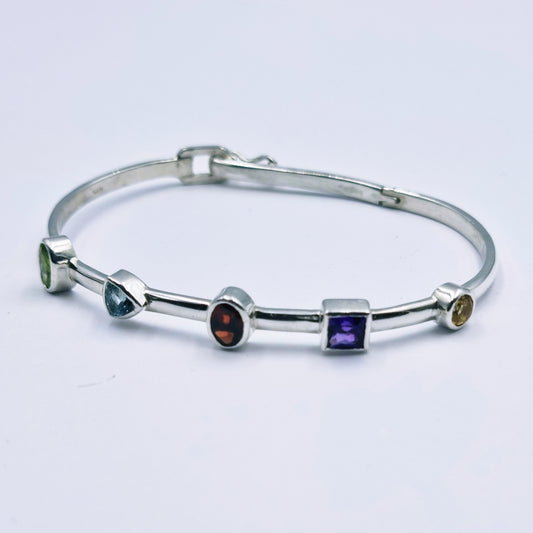 Sterling Silver Multi-Gemstone Bangle