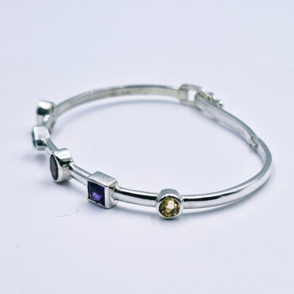 Sterling Silver Multi-Gemstone Bangle