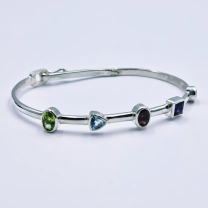 Sterling Silver Multi-Gemstone Bangle