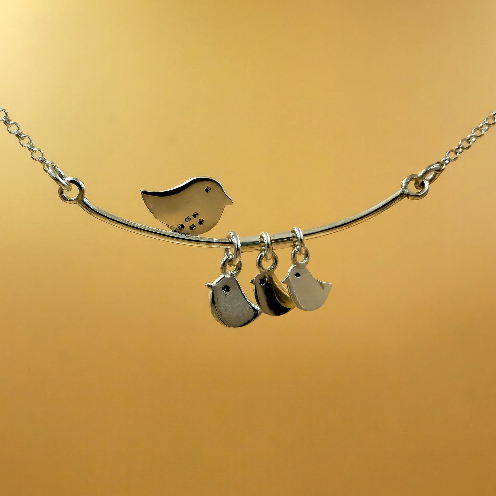 Sterling silver mommy necklace with three baby chic pendants on a fine 48cm chain, handmade and ready for engraving.